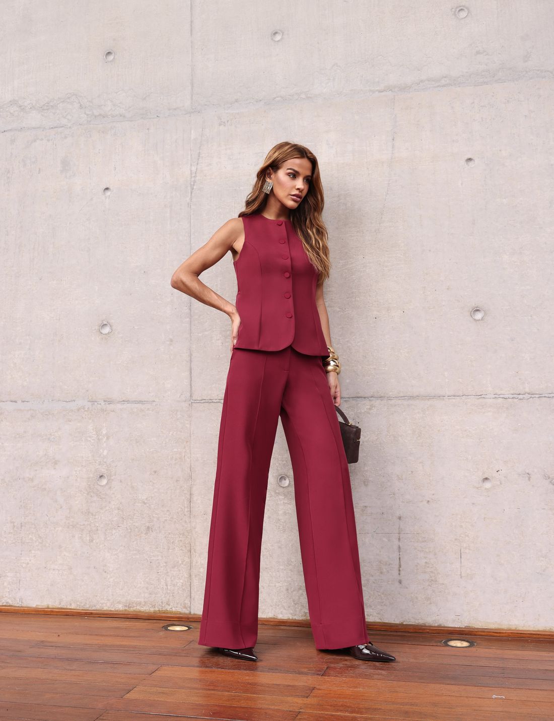 Calça Alfaiataria Wide Leg Com Nervura - Doce Flor