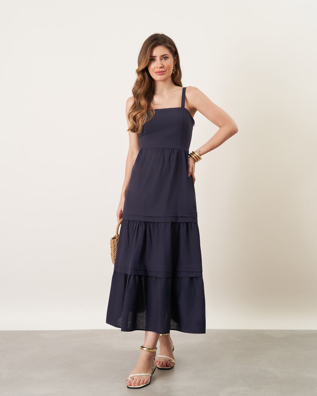 Vestido Viscolinho Com Pregas Saia - Milalai Vestido Viscolinho Com Pregas Saia - Milalai