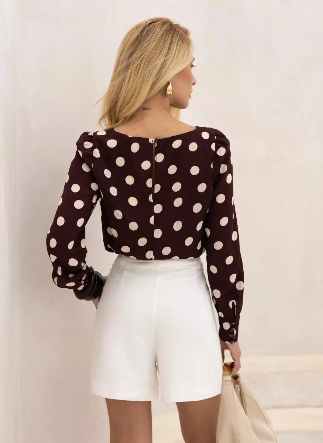 Blusa Crepe Manga Longa Poá - Doce Flor