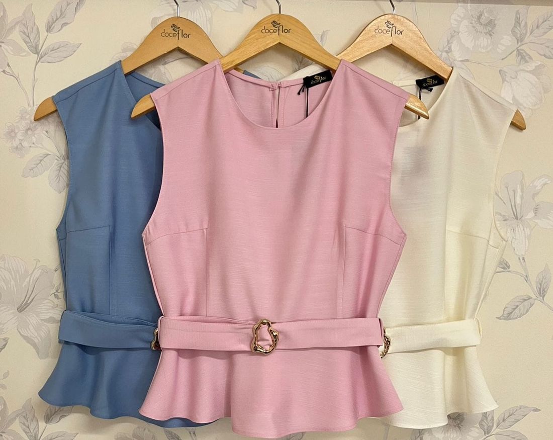 Conjunto Blusa Peplum e Saia Mid - Doce Flor