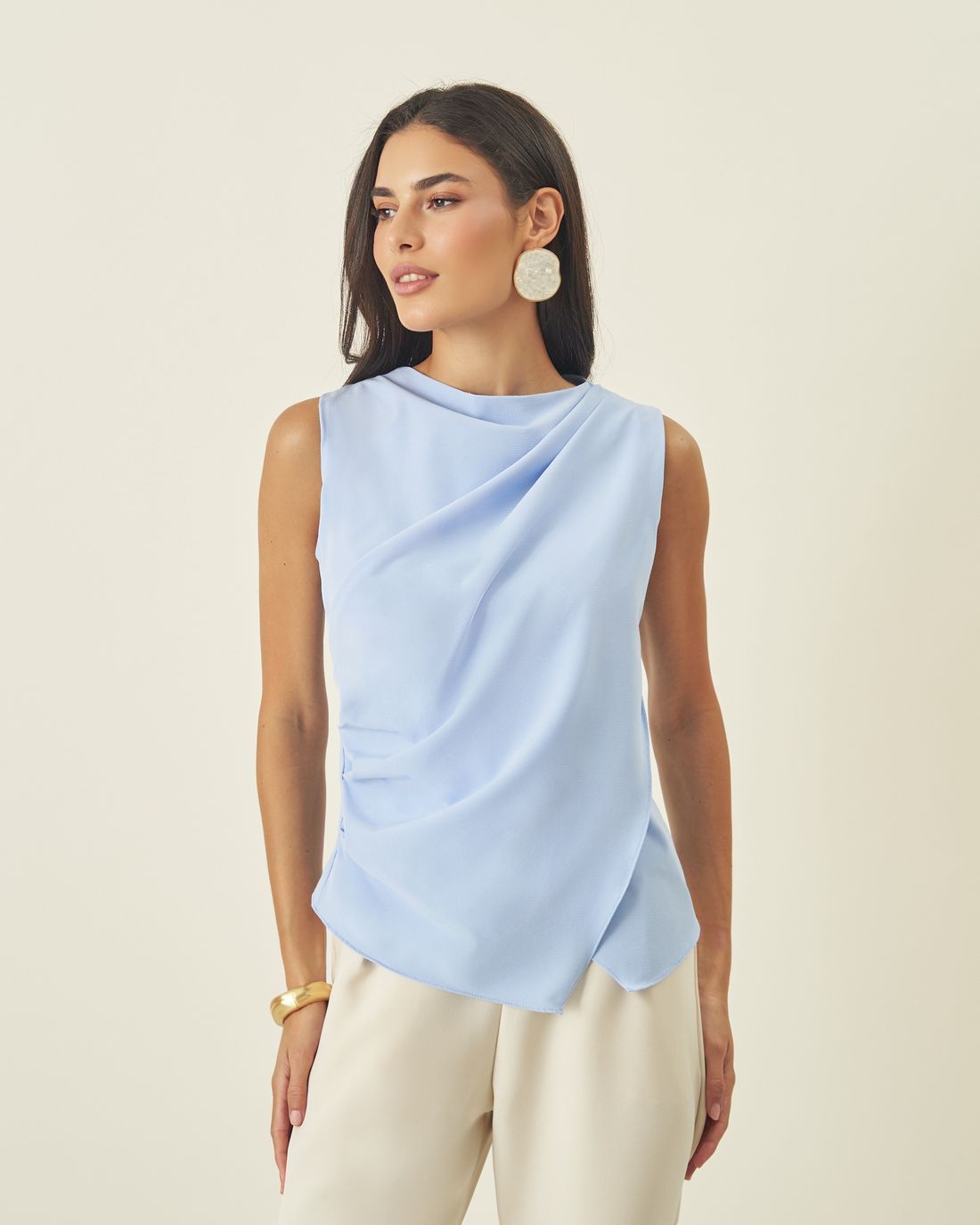 Regata Crepe Royal Transpassado Drapeado - Milalai Regata Crepe Royal Transpassado Drapeado - Milalai