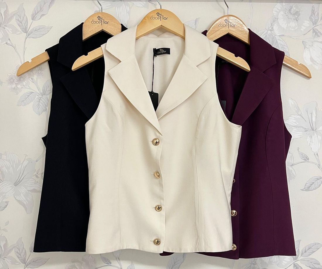 Colete Acinturado Alfaiataria de Viscose - Doce Flor