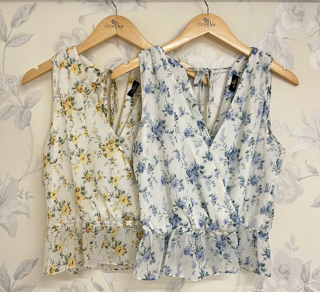 Regata Floral Transpassada Com Peplum - Doce Flor