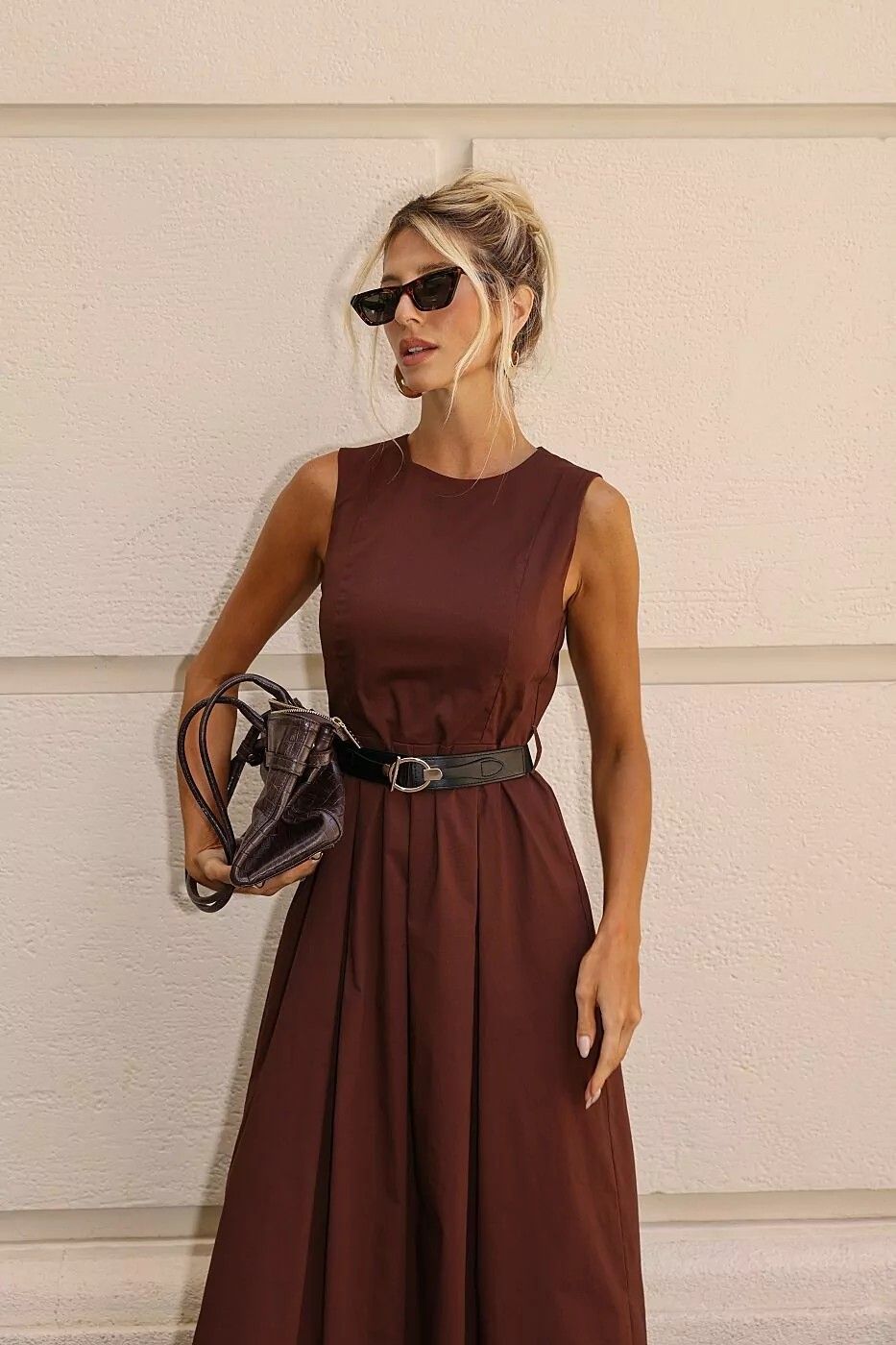 Vestido Tricoline Midi Cinto Vestido Tricoline Midi Cinto