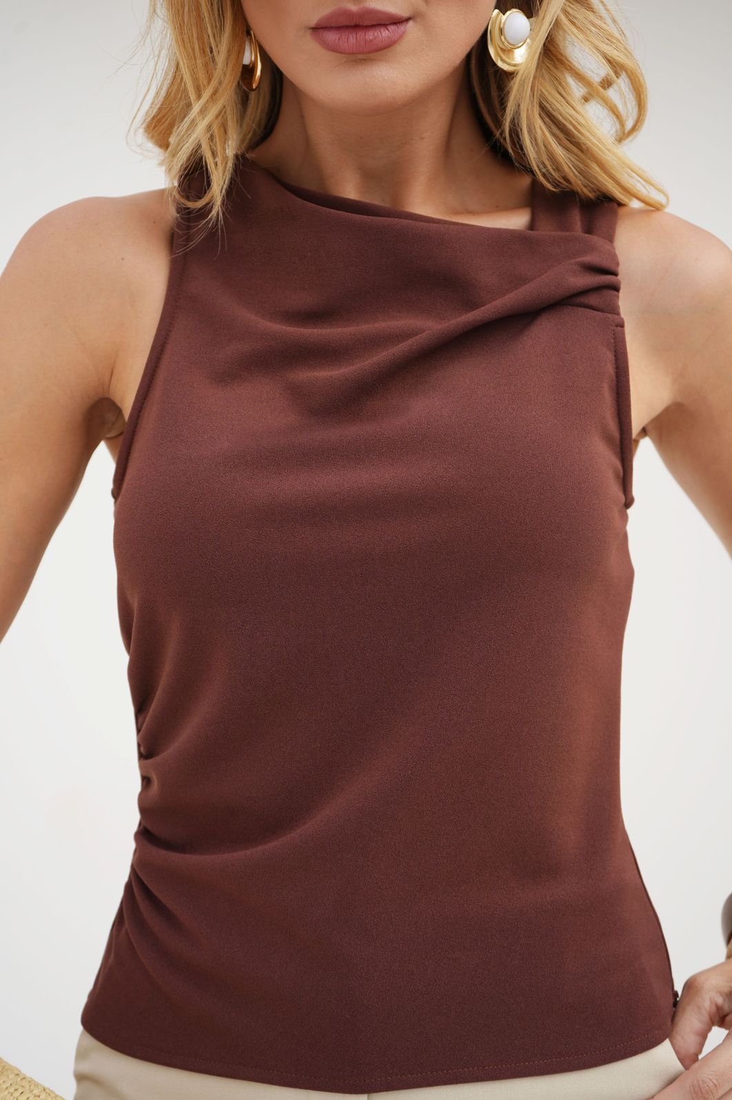 Regata Malha Crepe Drapeado - Donna Ritz Regata Malha Crepe Drapeado - Donna Ritz