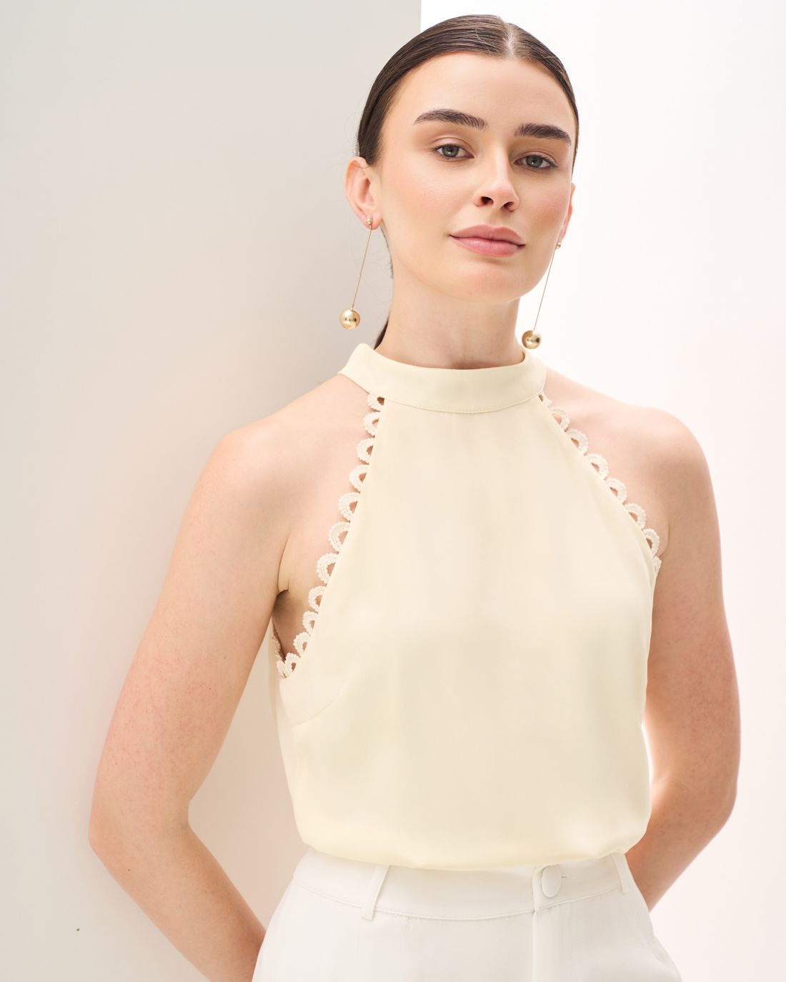 Regata Crepe Decote Halter Renda - Milalai Regata Crepe Decote Halter Renda - Milalai