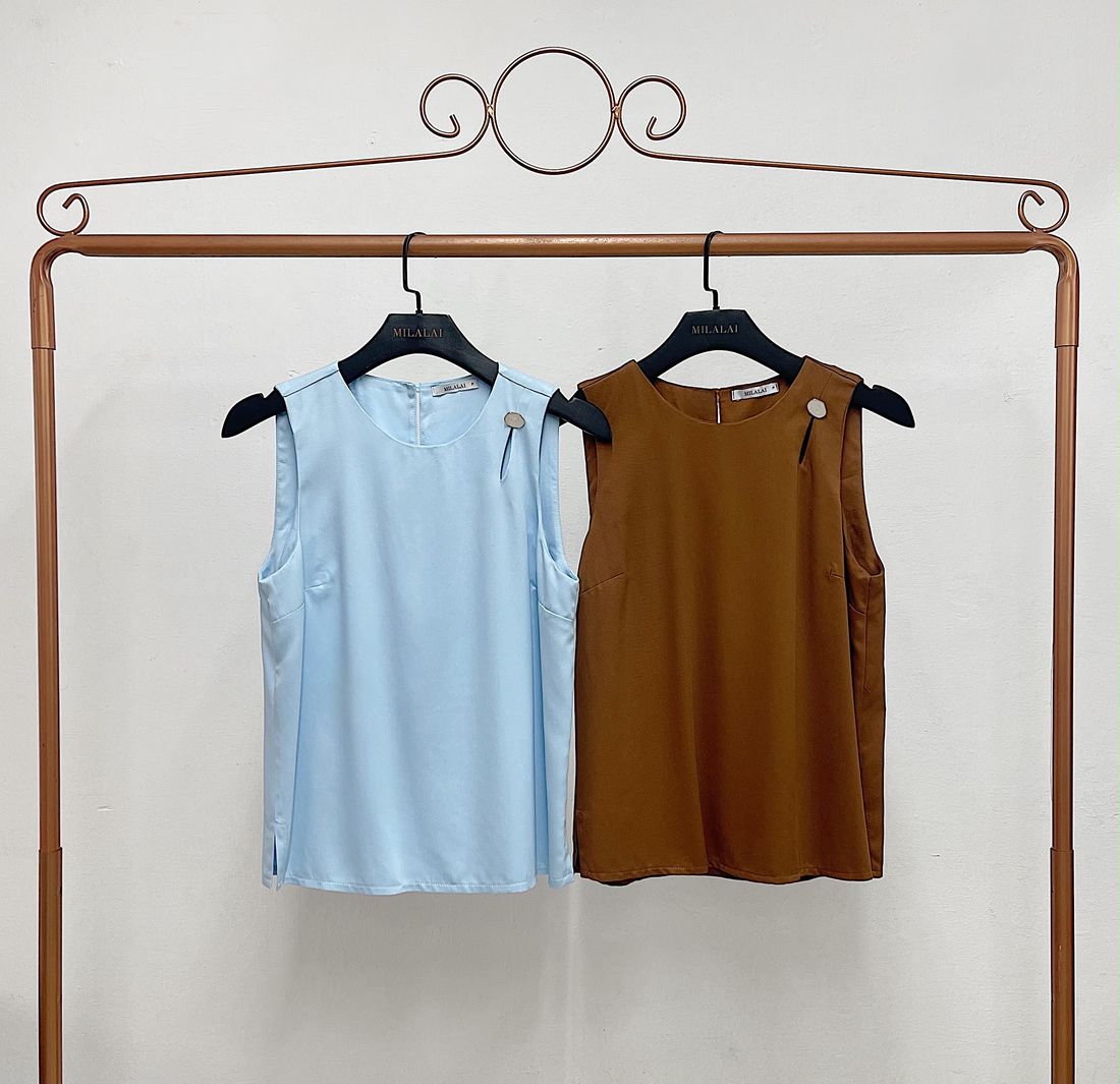 Regata Viscose Sarja Ombro Botão Orgânico - Milalai Regata Viscose Sarja Ombro Botão Orgânico - Milalai