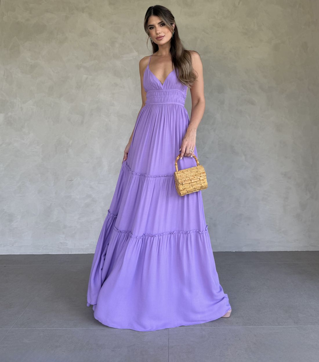 Vestido Longo Viscose Franzido - Unique Chic Vestido Longo Viscose Franzido - Unique Chic