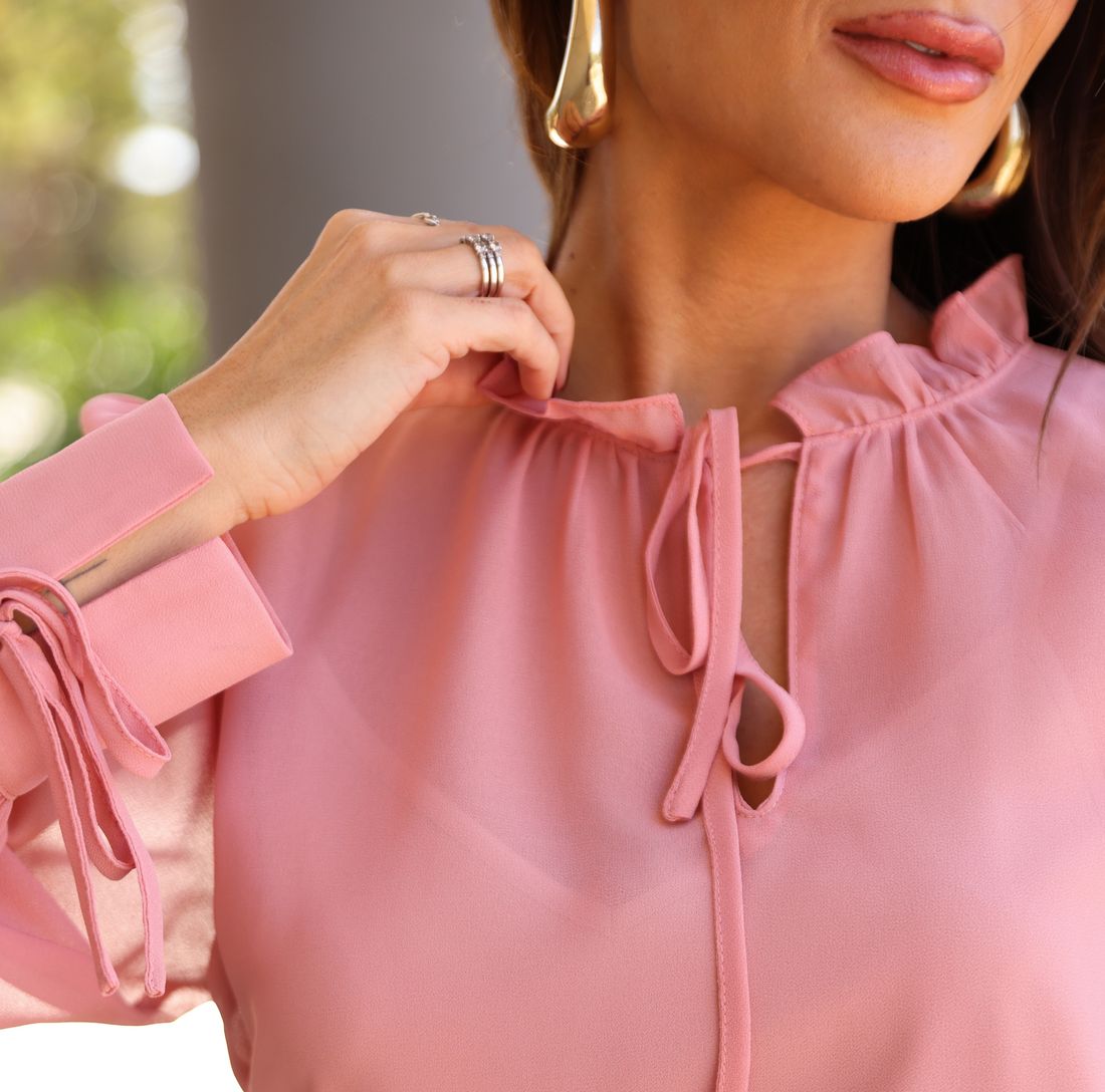 Blusa Manga Longa Com Amarração - Doce Flor