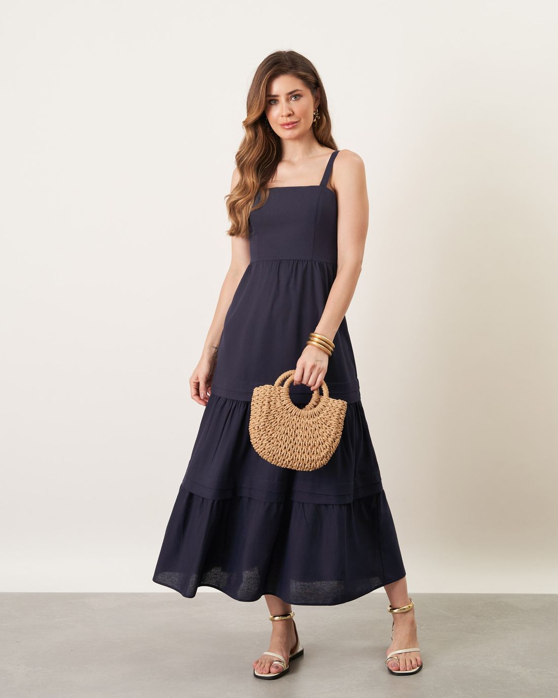 Vestido Viscolinho Com Pregas Saia - Milalai Vestido Viscolinho Com Pregas Saia - Milalai