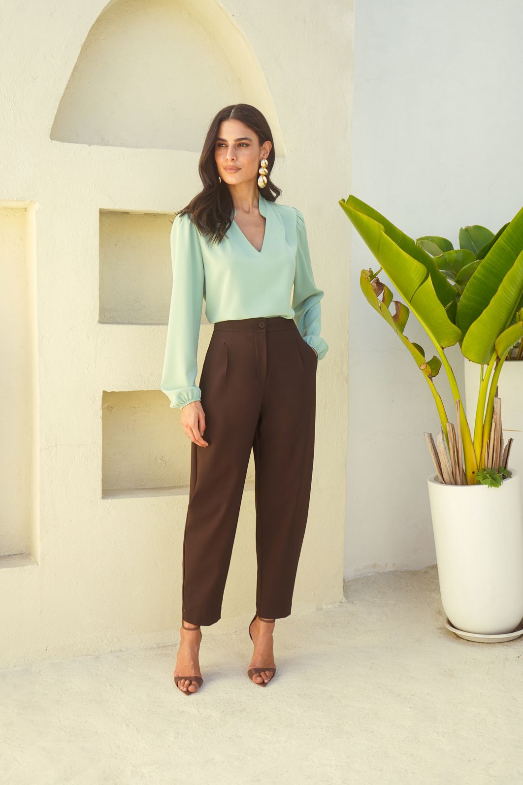 Calça Barrel Prega Span - Donna Ritz Calça Barrel Prega Span - Donna Ritz