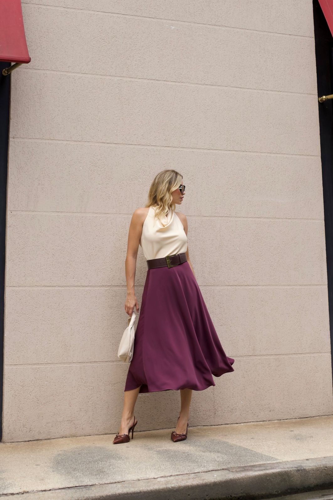 Saia Viés Cinto Fivela Dourada Acetinada - Doce Flor