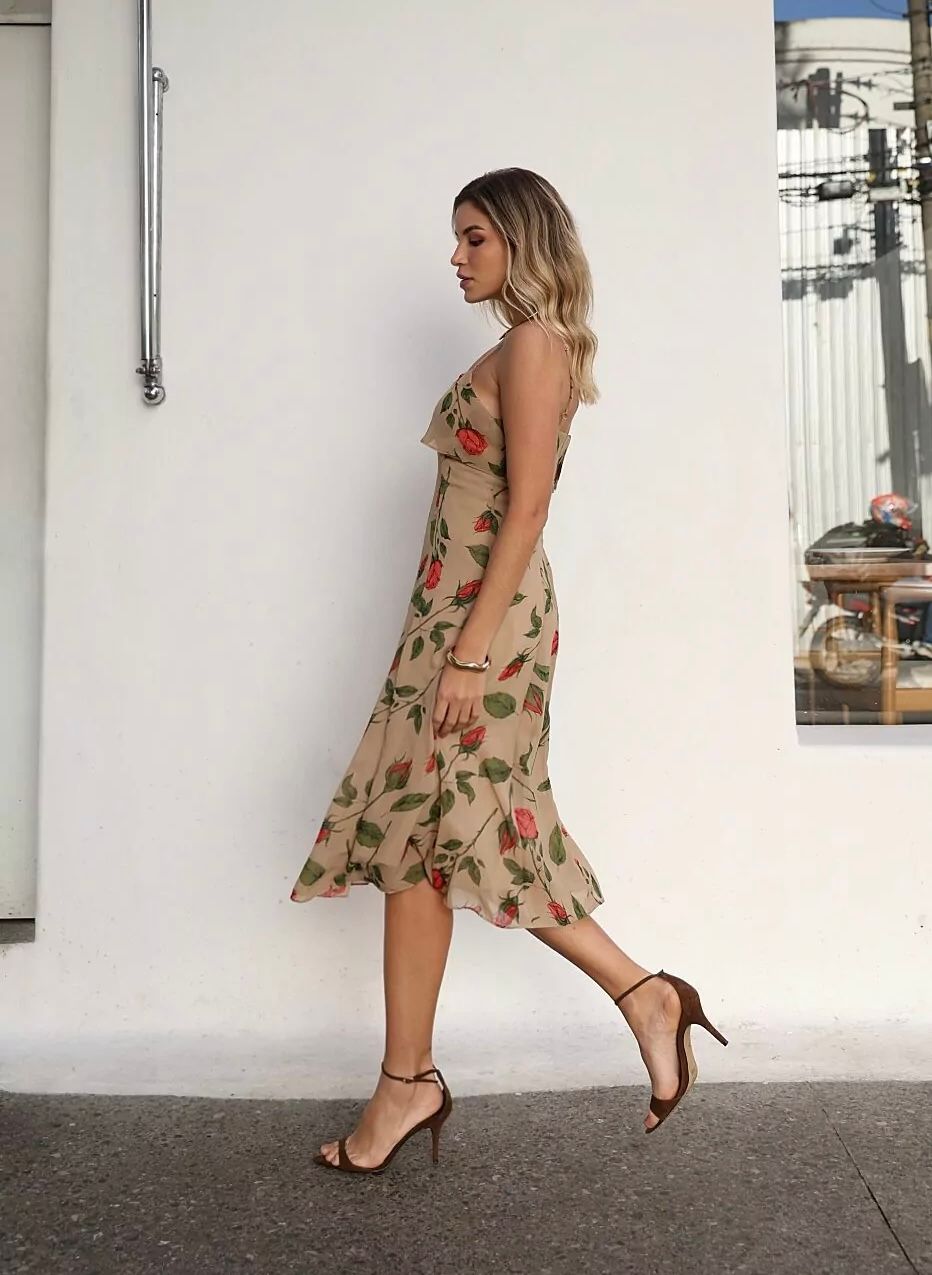Vestido Midi Alça Floral - Doce Flor
