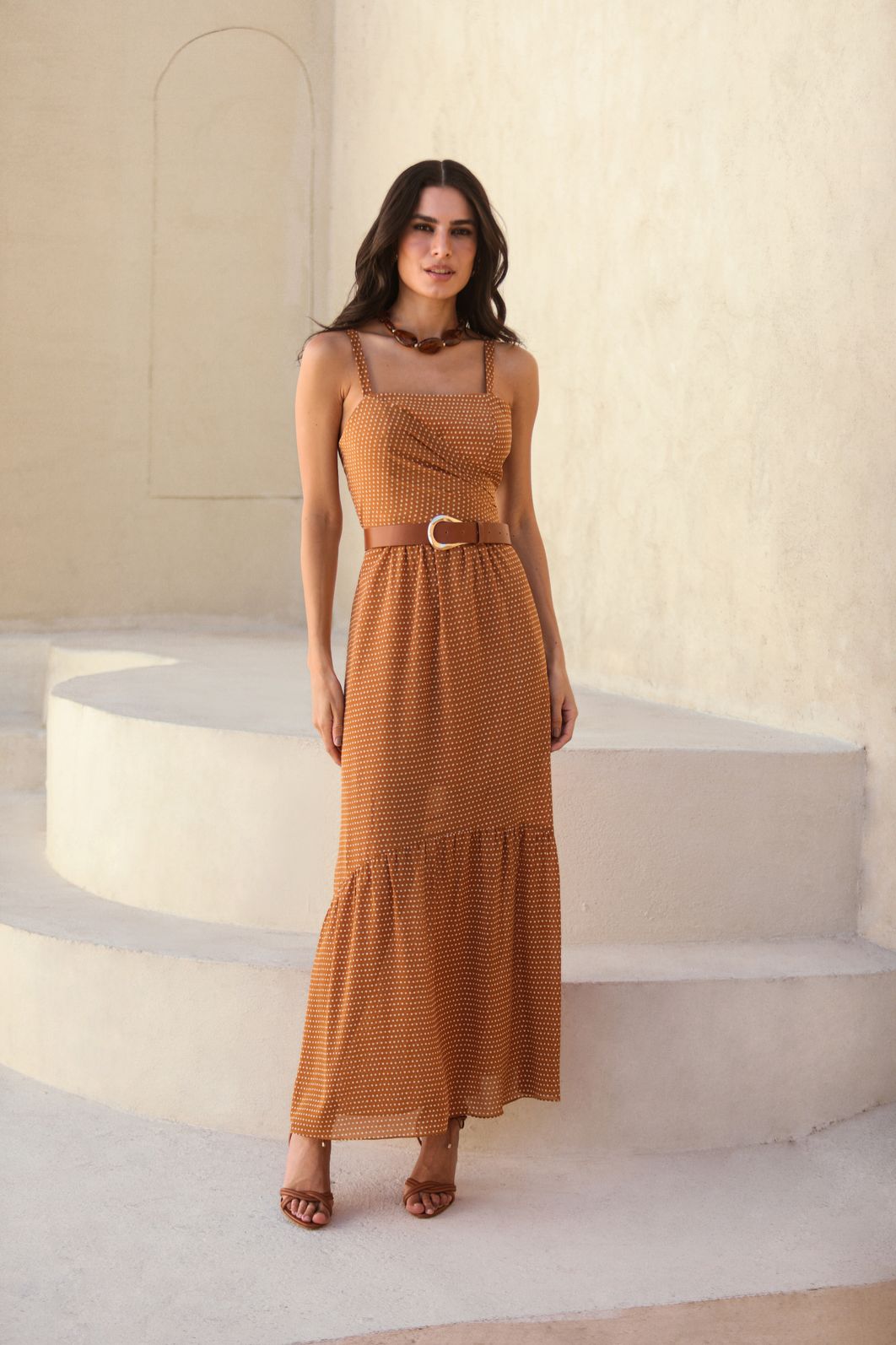 Vestido Longo Yoryu Mini Poá Amarração - Donna Ritz Vestido Longo Yoryu Mini Poá Amarração - Donna Ritz