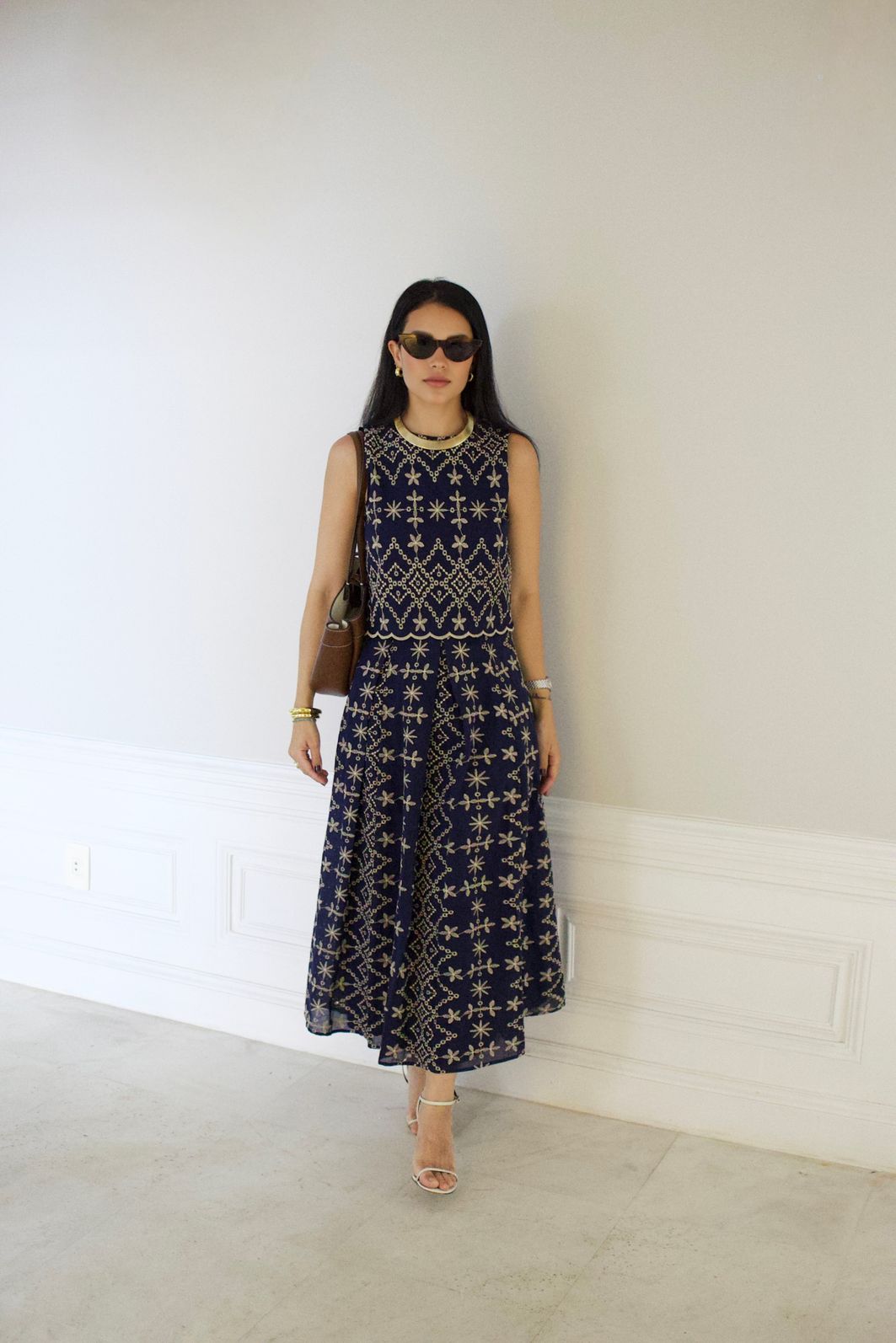 Saia Midi em Algodão Bordado-Milalai Saia Midi em Algodão Bordado-Milalai