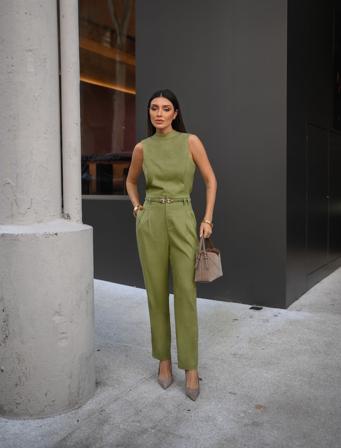 Calça Linho Misto com Cinto Fivela - Milalai Calça Linho Misto com Cinto Fivela - Milalai