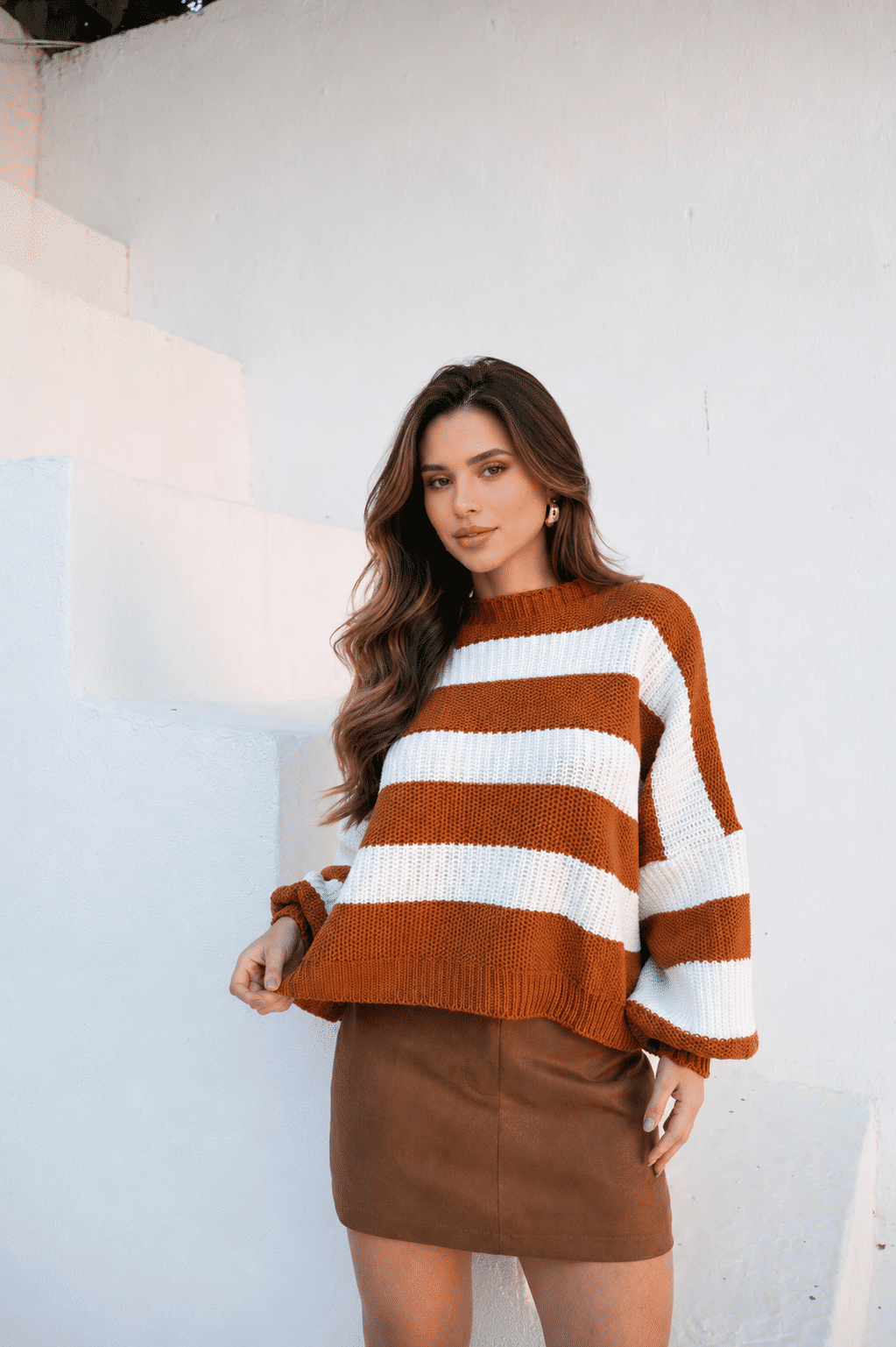 Blusa de Tricot Listrada Feminina Oversized