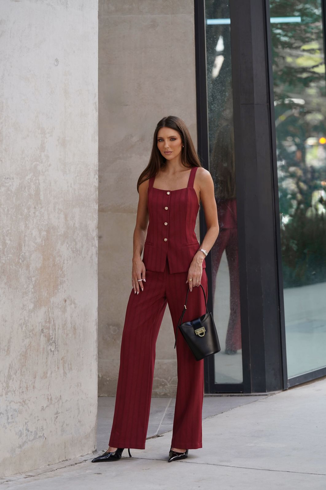 Calça Reta Alfaiataria Risca de Giz - Doce Flor