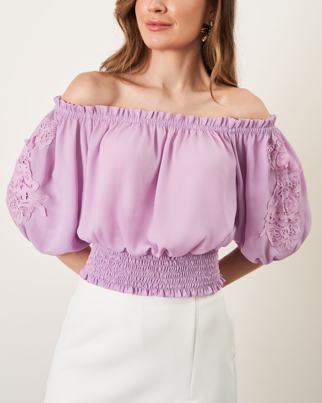 Blusa Ombro a Ombro Manga Renda - Milalai Blusa Ombro a Ombro Manga Renda - Milalai