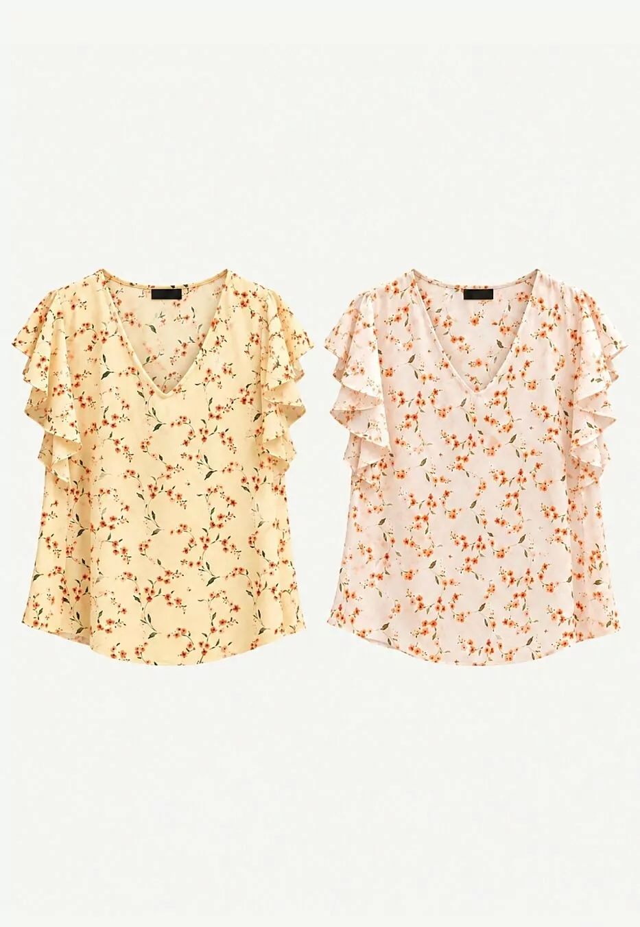 Blusa Crepe Floral Decote V Mangas Jabot - Doce Flor