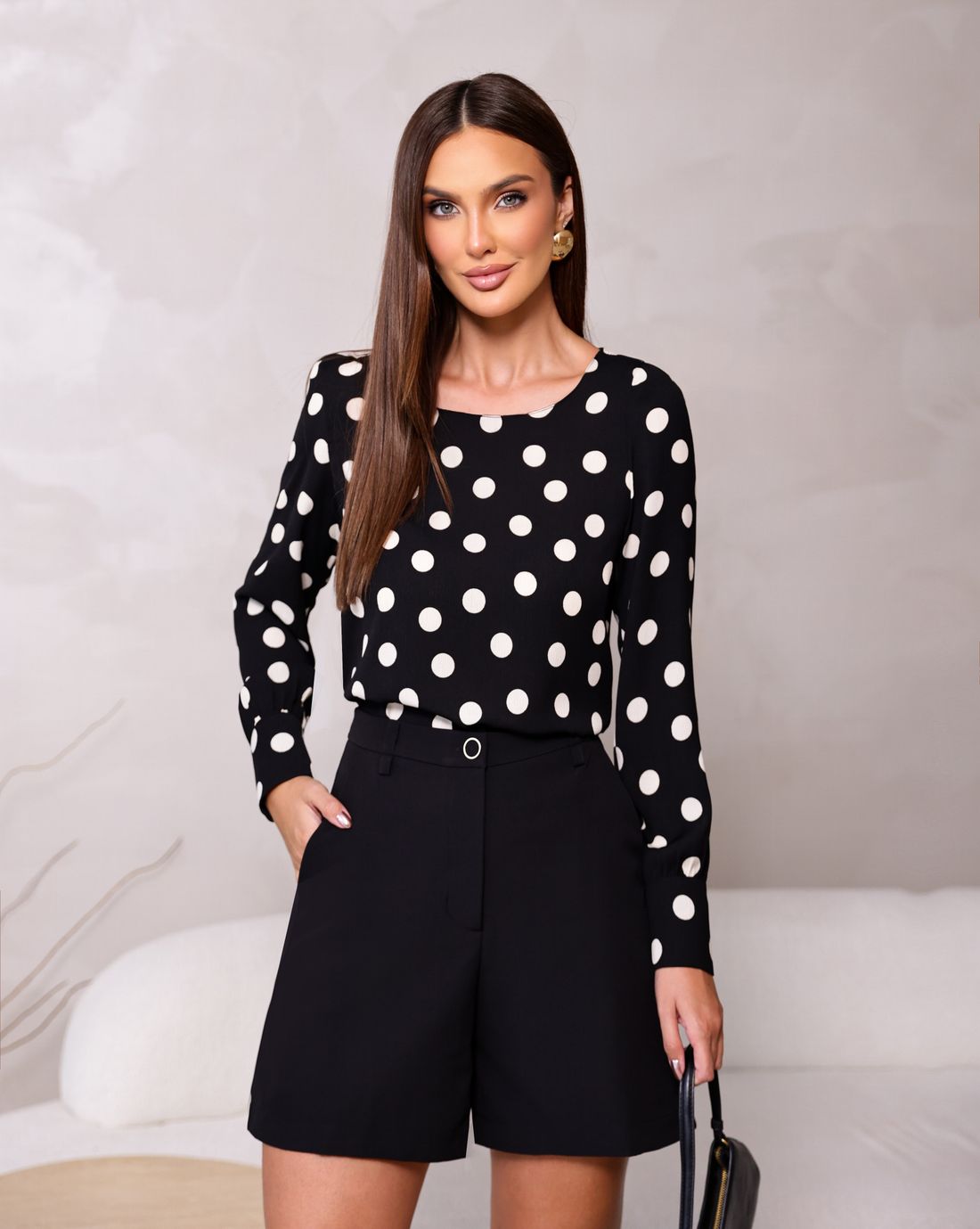 Blusa Crepe Manga Longa Poá - Doce Flor