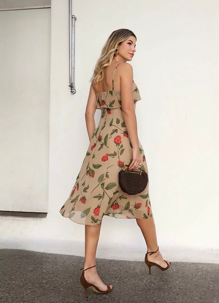Vestido Midi Alça Floral - Doce Flor