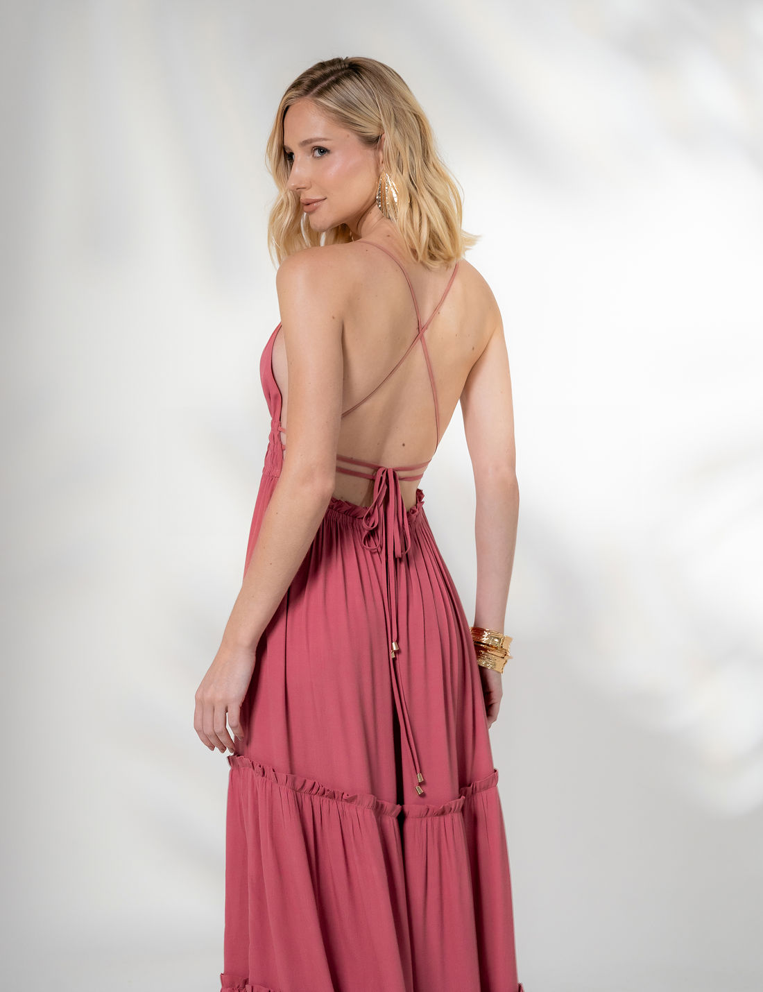 Vestido Longo Viscose Franzido - Unique Chic Vestido Longo Viscose Franzido - Unique Chic