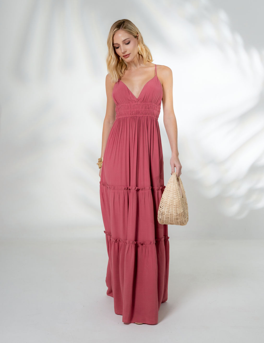 Vestido Longo Viscose Franzido - Unique Chic Vestido Longo Viscose Franzido - Unique Chic