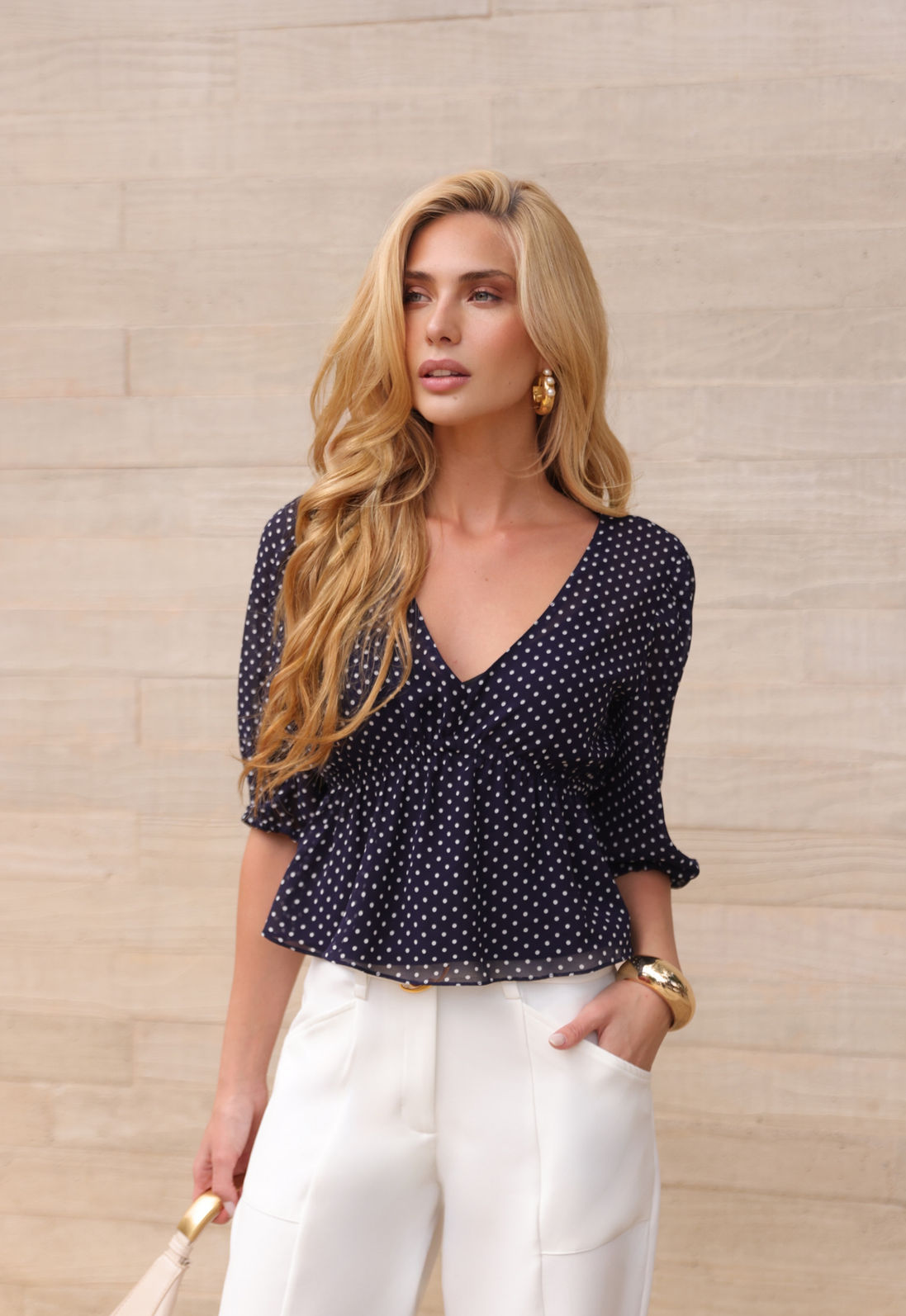 Blusa Poás Decote V Lastex - Doce Flor Blusa Poás Decote V Lastex - Doce Flor