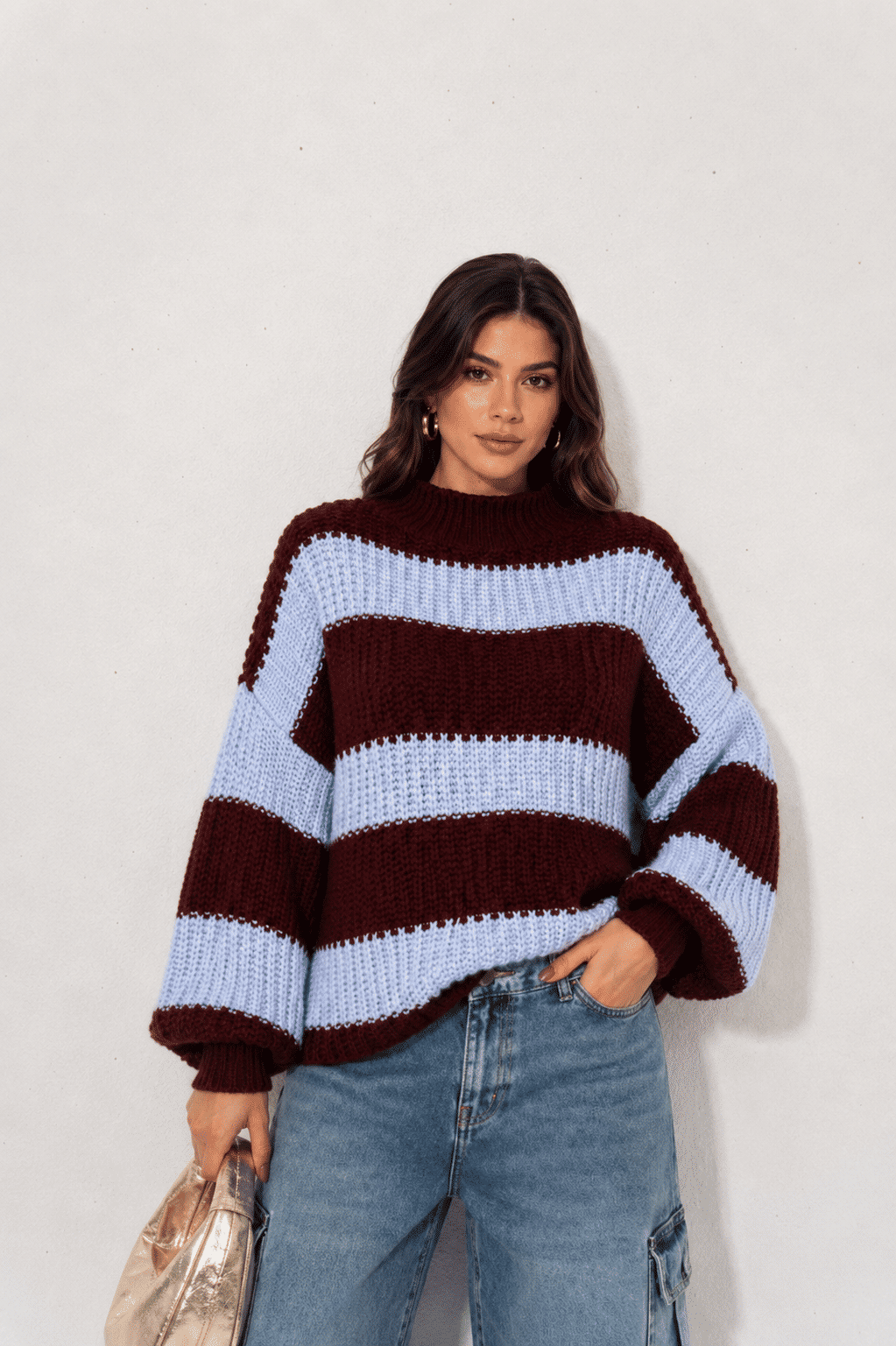 Blusa de Tricot Listrada Feminina Oversized