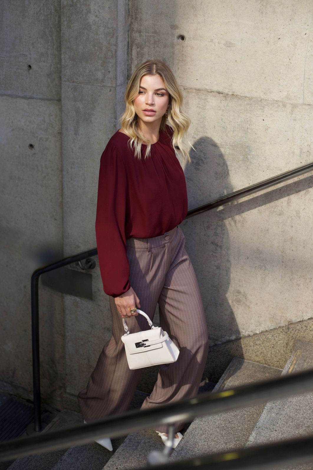 Calça Pantalona Risca De Giz Bolsos - Doce Flor