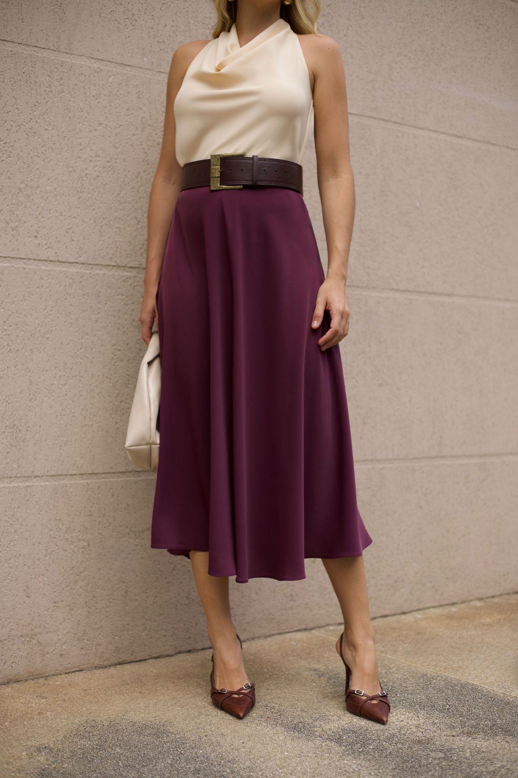 Saia Viés Cinto Fivela Dourada Acetinada - Doce Flor