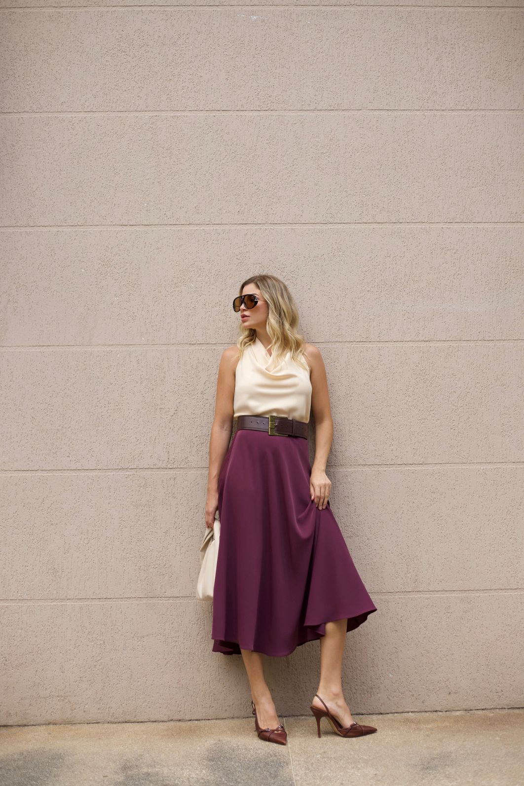 Saia Viés Cinto Fivela Dourada Acetinada - Doce Flor