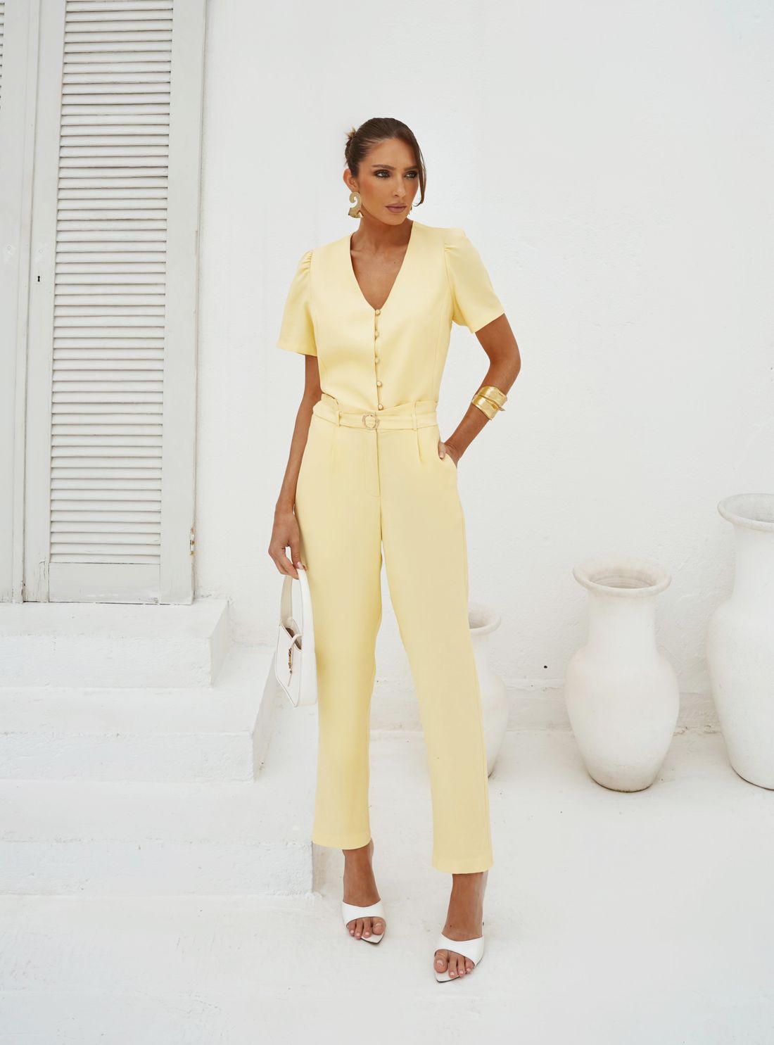 Calça Clochard Alfaiataria Mista Cinto - Doce Flor