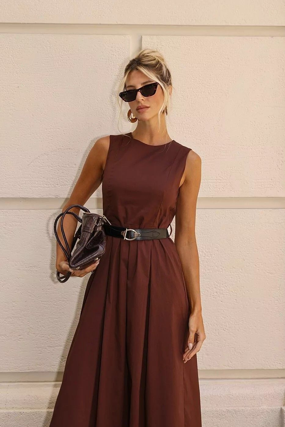 Vestido Tricoline Midi Cinto Vestido Tricoline Midi Cinto