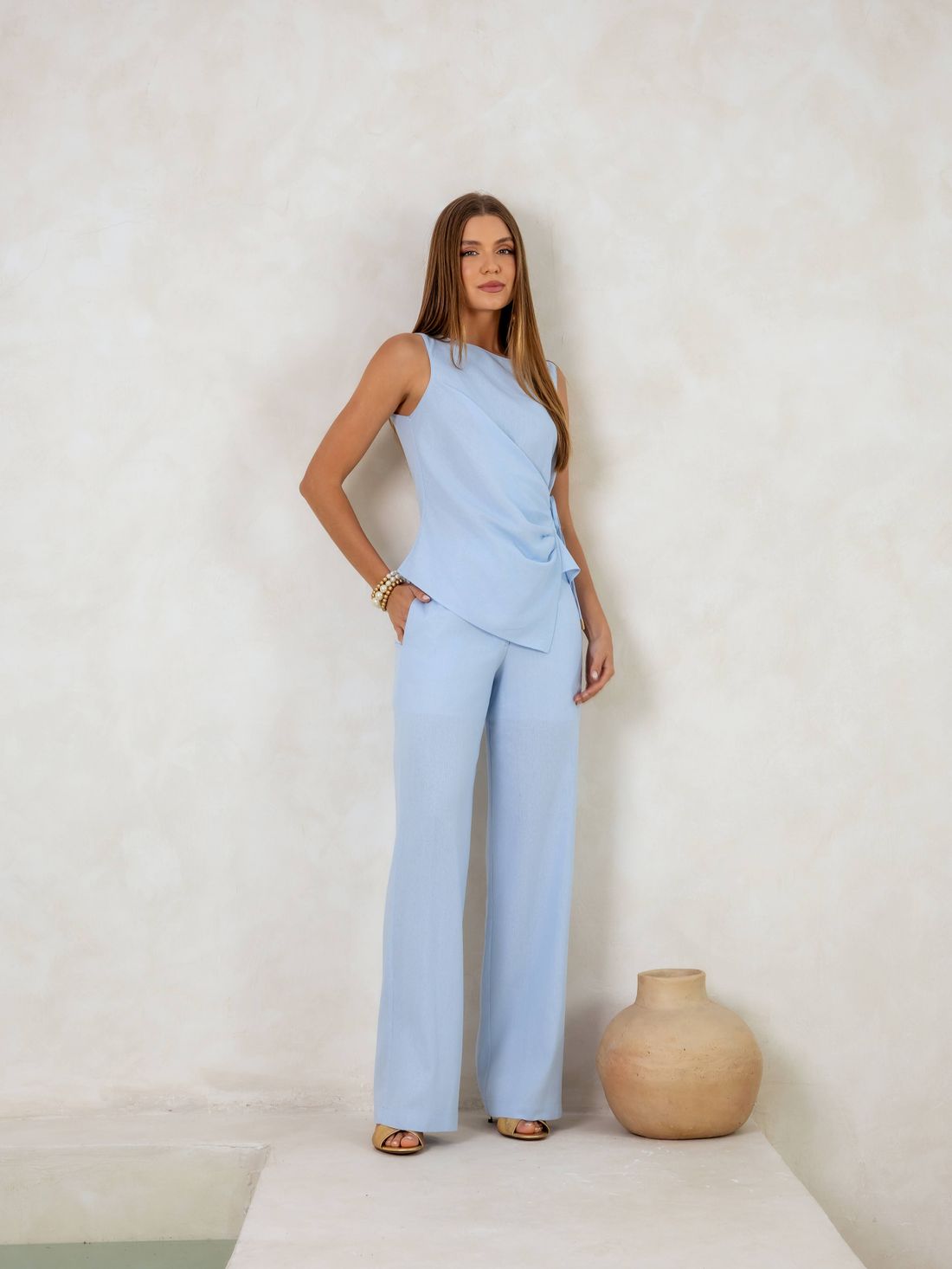 Calça Reta Linho Com Forro - Doce Flor Calça Reta Linho Com Forro - Doce Flor