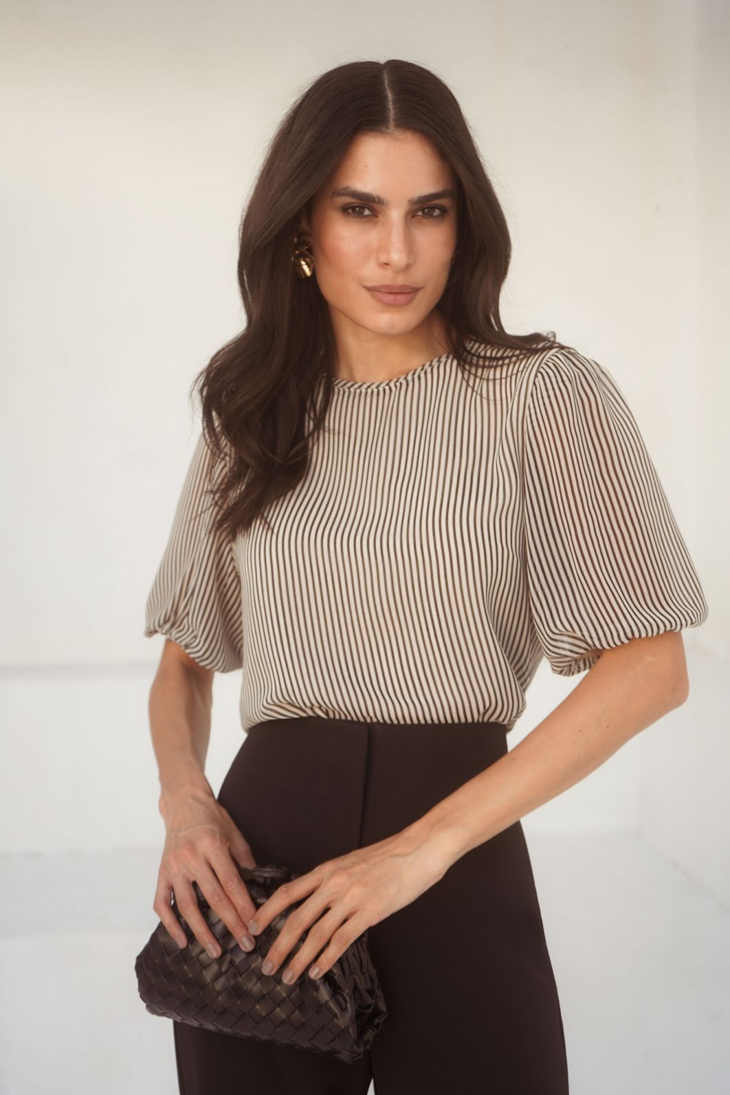Blusa Listrada Manga Balonê Chiffon - Donna Ritz Blusa Listrada Manga Balonê Chiffon - Donna Ritz