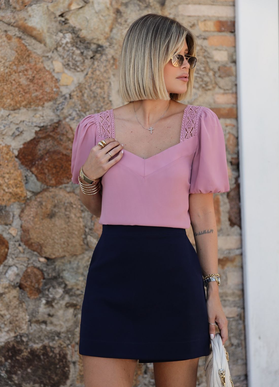 Blusa Crepe Em Renda Manga Lastex - Milalai Blusa Crepe Em Renda Manga Lastex - Milalai