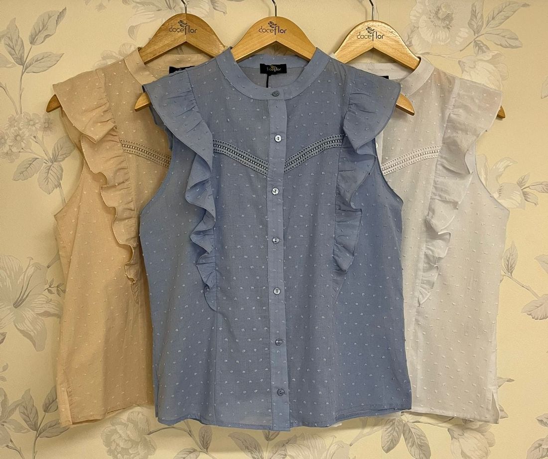 Camisa Cavada Em Algodão Com Babados - Doce Flor Camisa Cavada Em Algodão Com Babados - Doce Flor