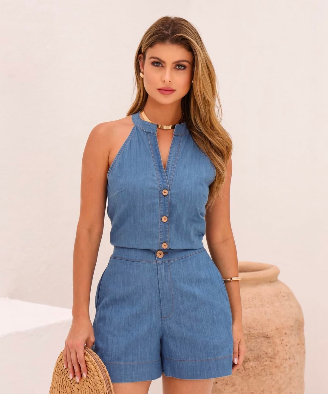 Blusa Cavada Jeans Botões Blusa Cavada Jeans Botões