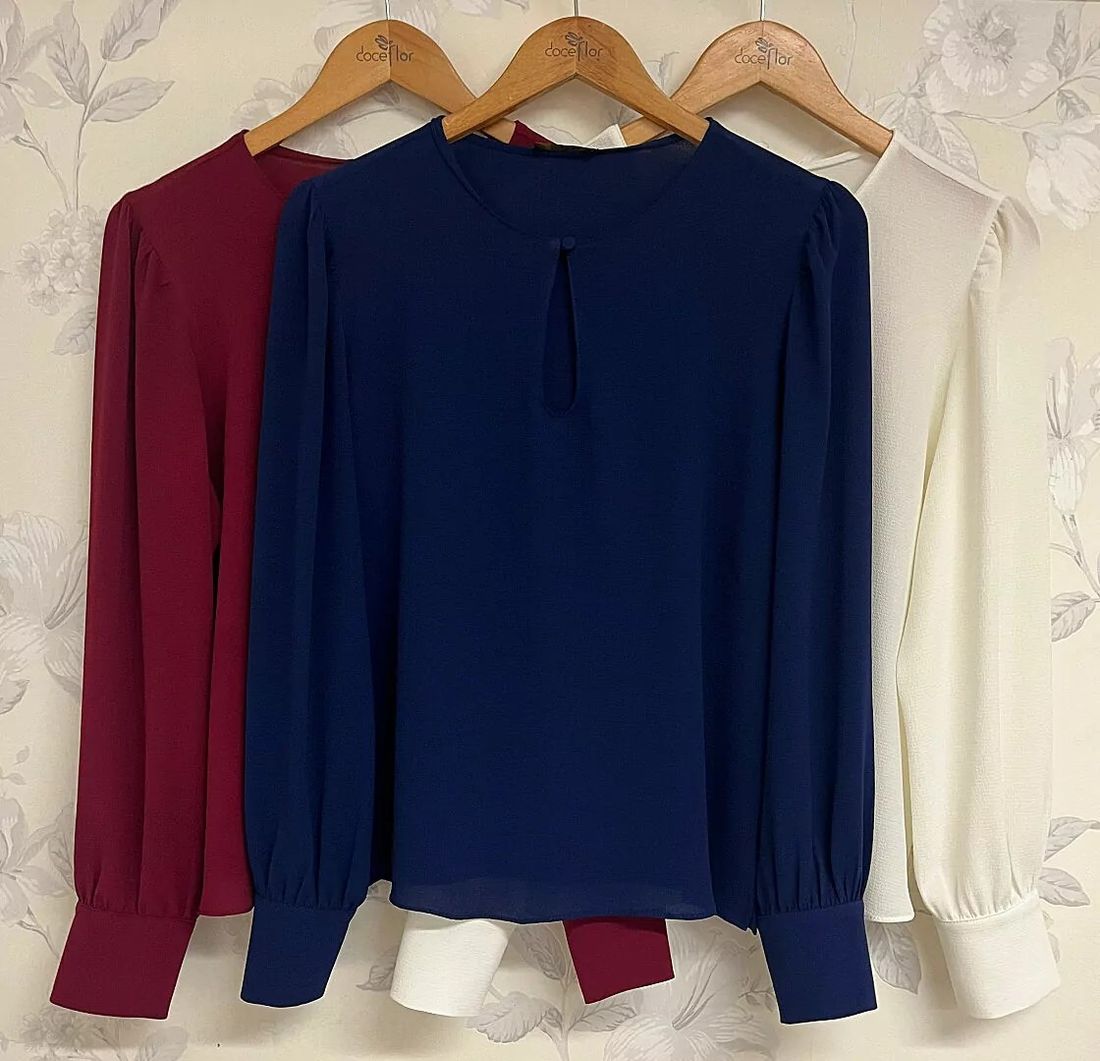 Blusa Crepe Decote Gota Manga Longa - Doce Flor