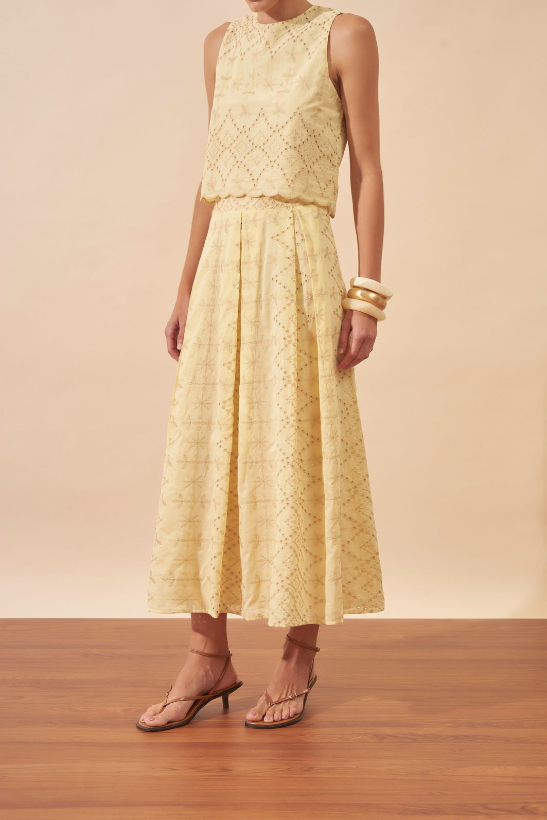 Saia Midi em Algodão Bordado-Milalai Saia Midi em Algodão Bordado-Milalai