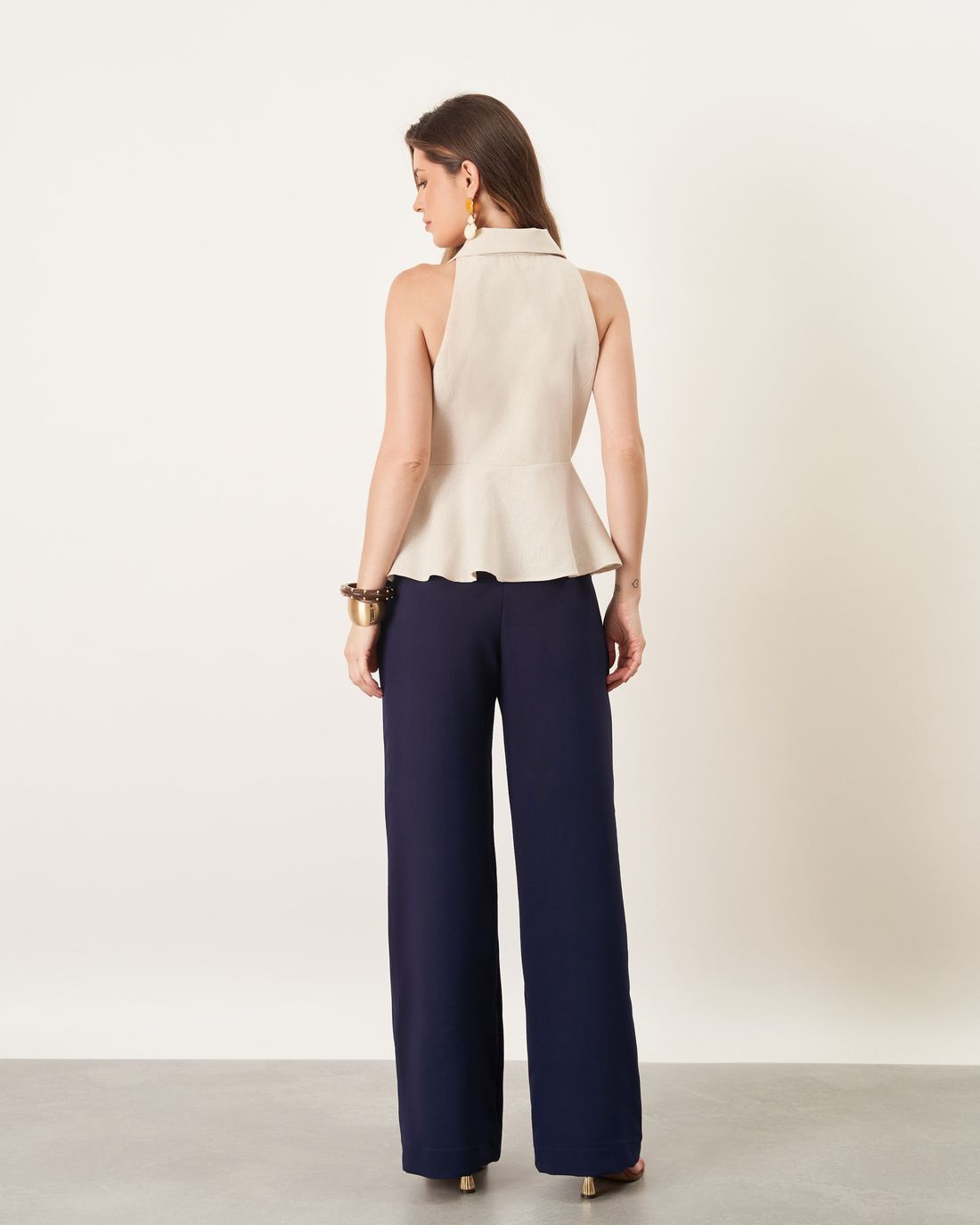 Regata Viscolinho Peplum Com Botão - Milalai Regata Viscolinho Peplum Com Botão - Milalai