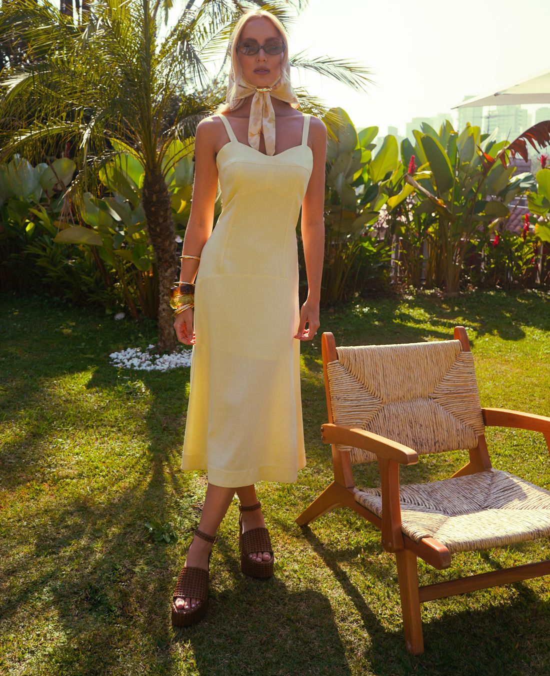 Vestido Midi Linho Recorte - Donna Ritz