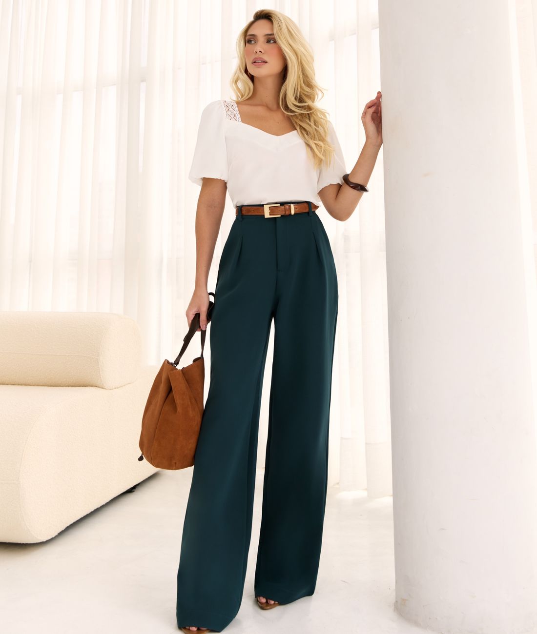 Blusa Crepe Em Renda Manga Lastex - Milalai Blusa Crepe Em Renda Manga Lastex - Milalai