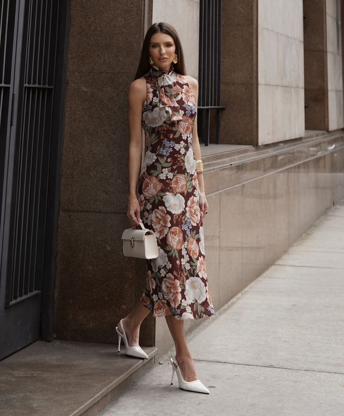 Vestido Estampa Floral Gola Laço - Doce Flor