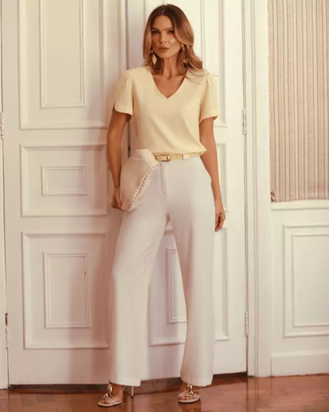 Calça Alfaiataria Wide Leg Botão Basic - Donna Ritz Calça Alfaiataria Wide Leg Botão Basic - Donna Ritz
