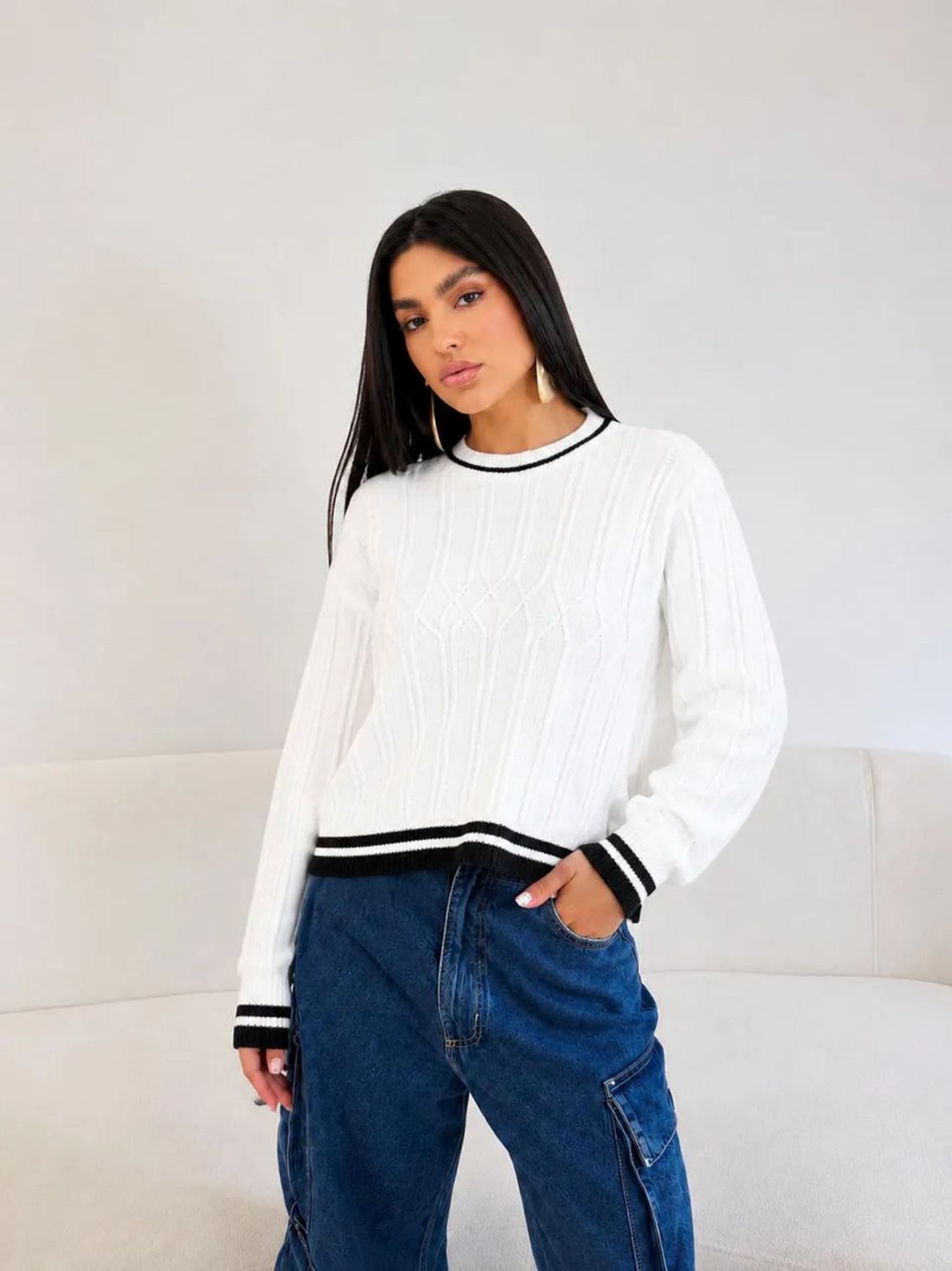 Blusa Tricot Texturizada Modal Listras Blusa Tricot Texturizada Modal Listras