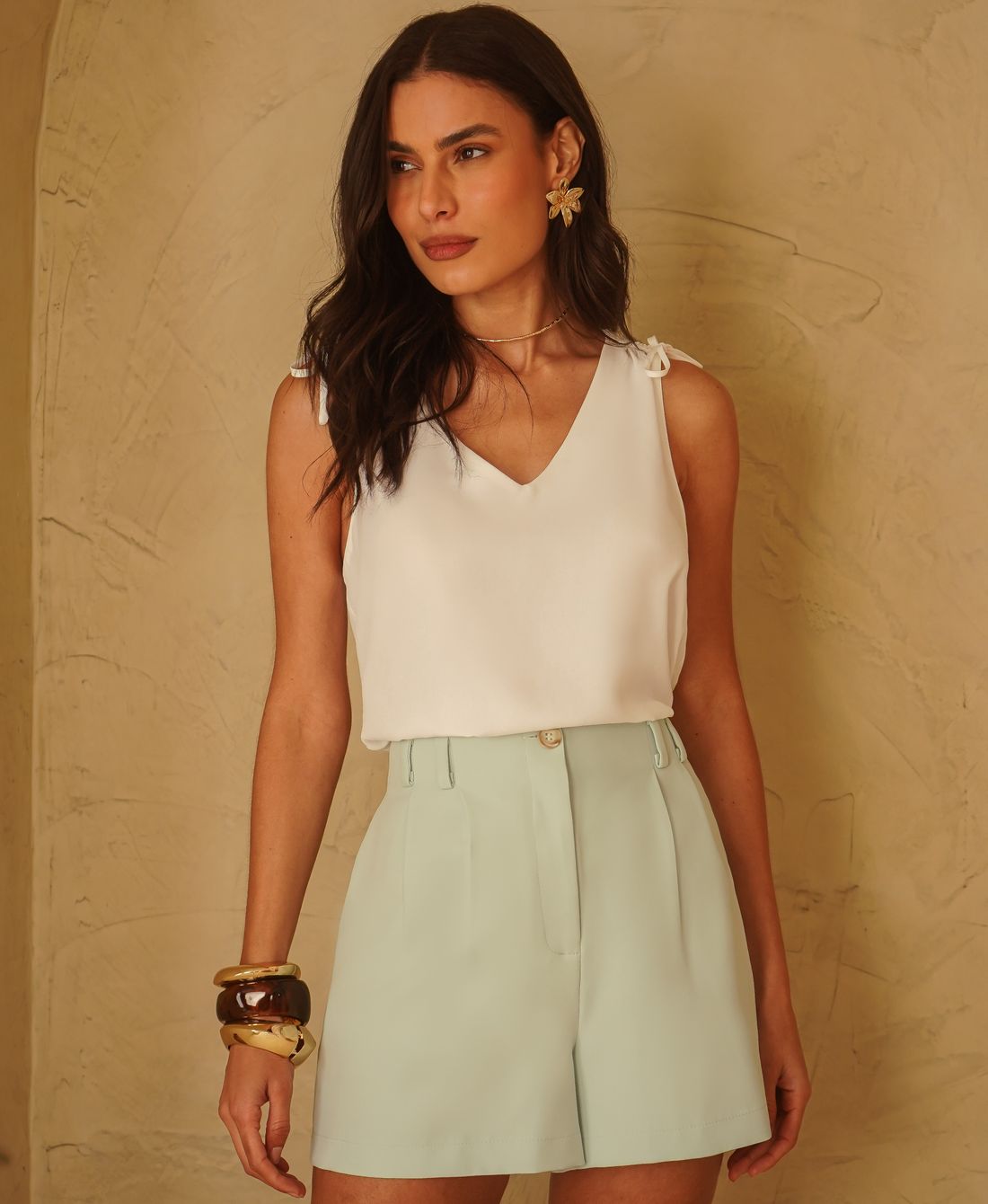 Shorts Prega Passante Span - Donna Ritz