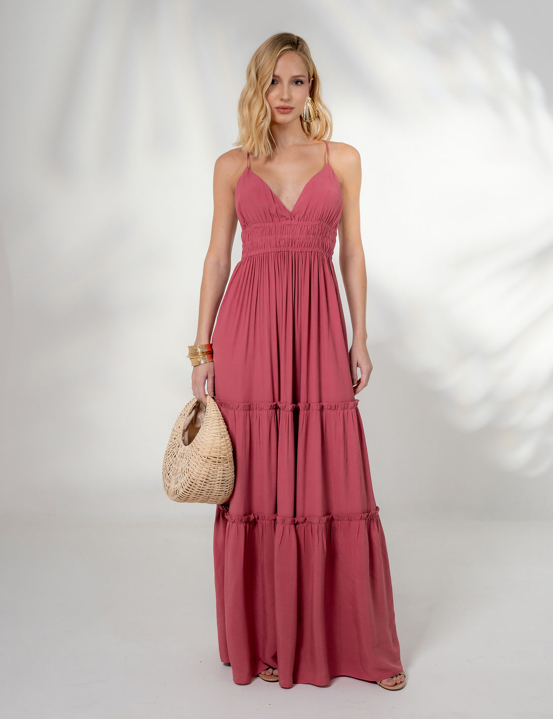 Vestido Longo Viscose Franzido - Unique Chic Vestido Longo Viscose Franzido - Unique Chic